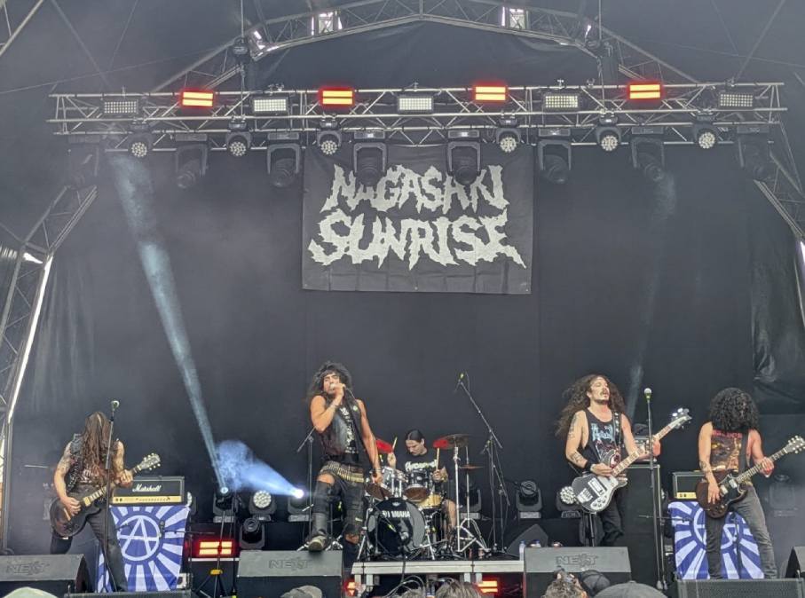 Band performing with mercenary drummer Lucas 'Bulldozer' Nagasaki at Sonic Blast Festival